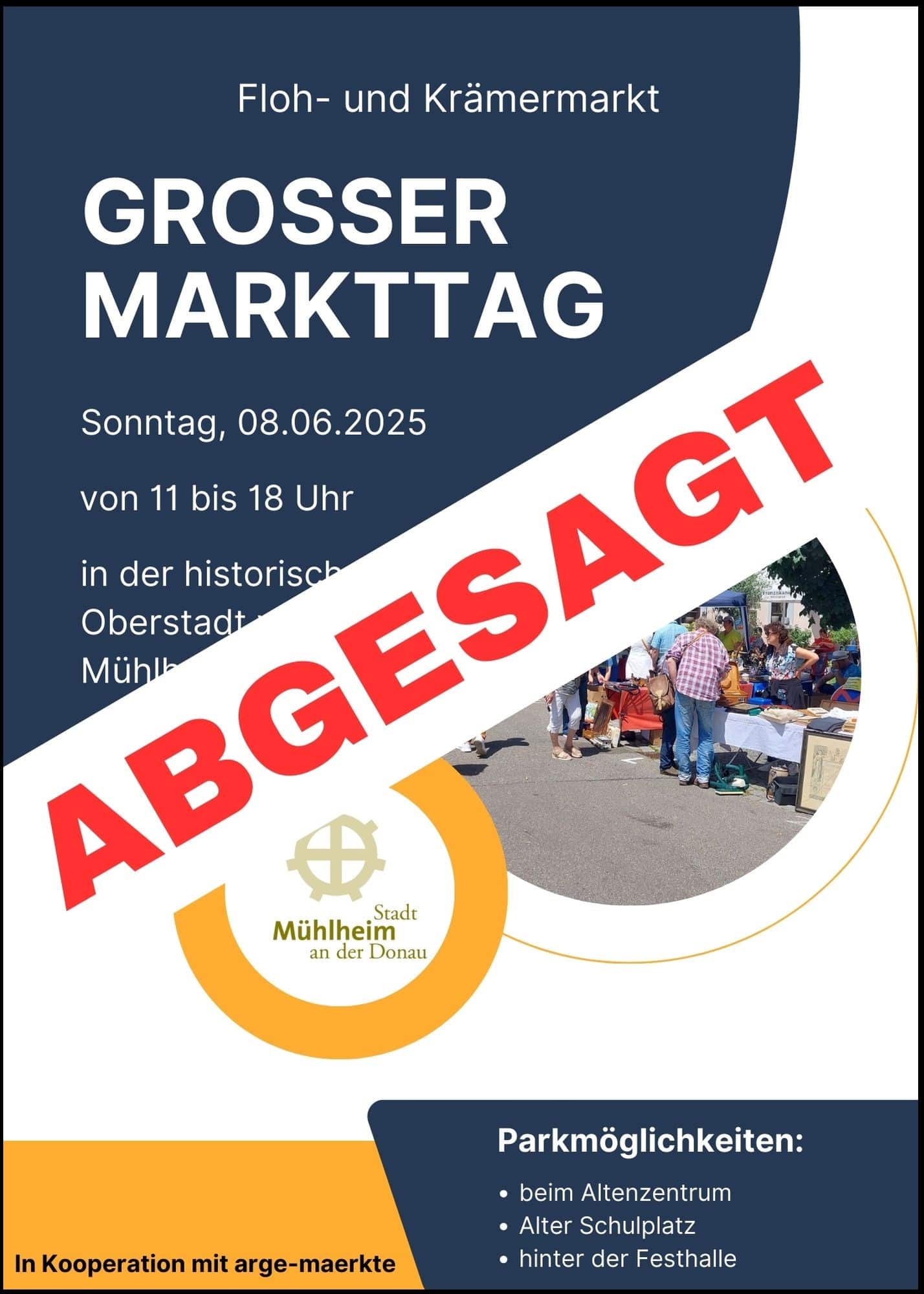 Ein Flyer auf dem ganz groß und in roter Schrift Abgesagt steht.