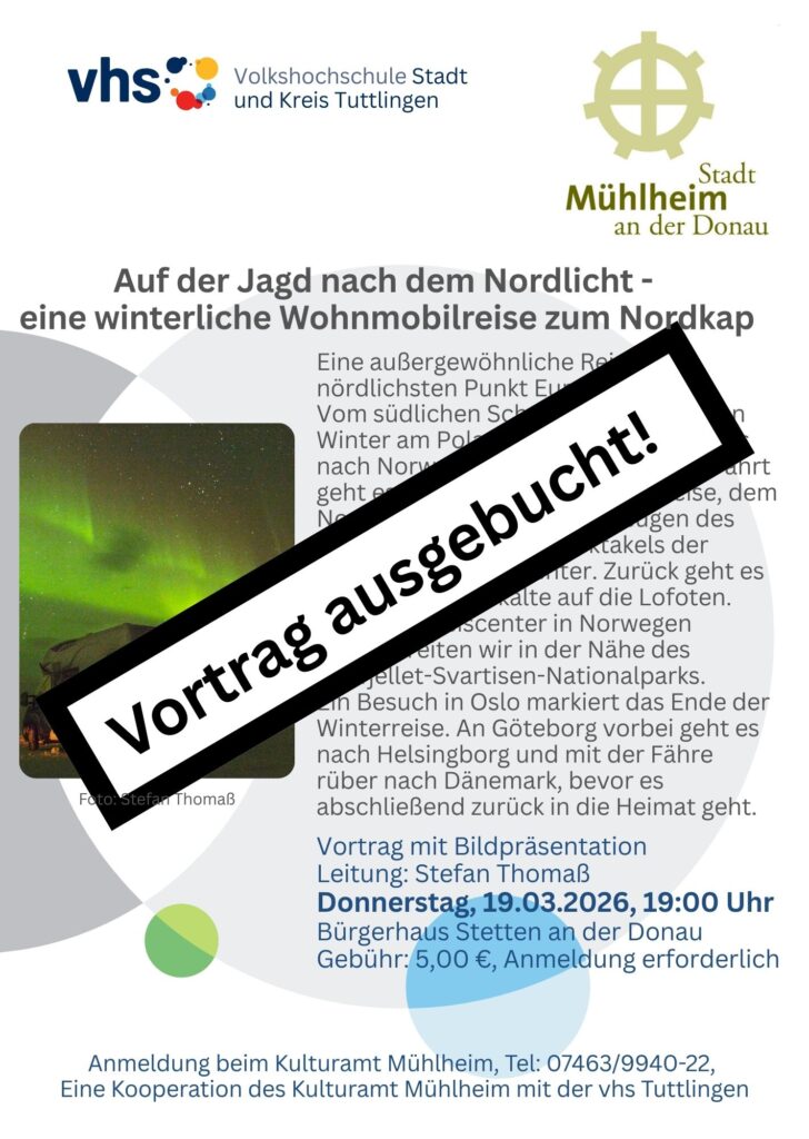 Vortrag auf der Jagd nach dem Nordlicht. Donnerstag 19.03.2026 um 19:00 Uhr ist ausgebucht.