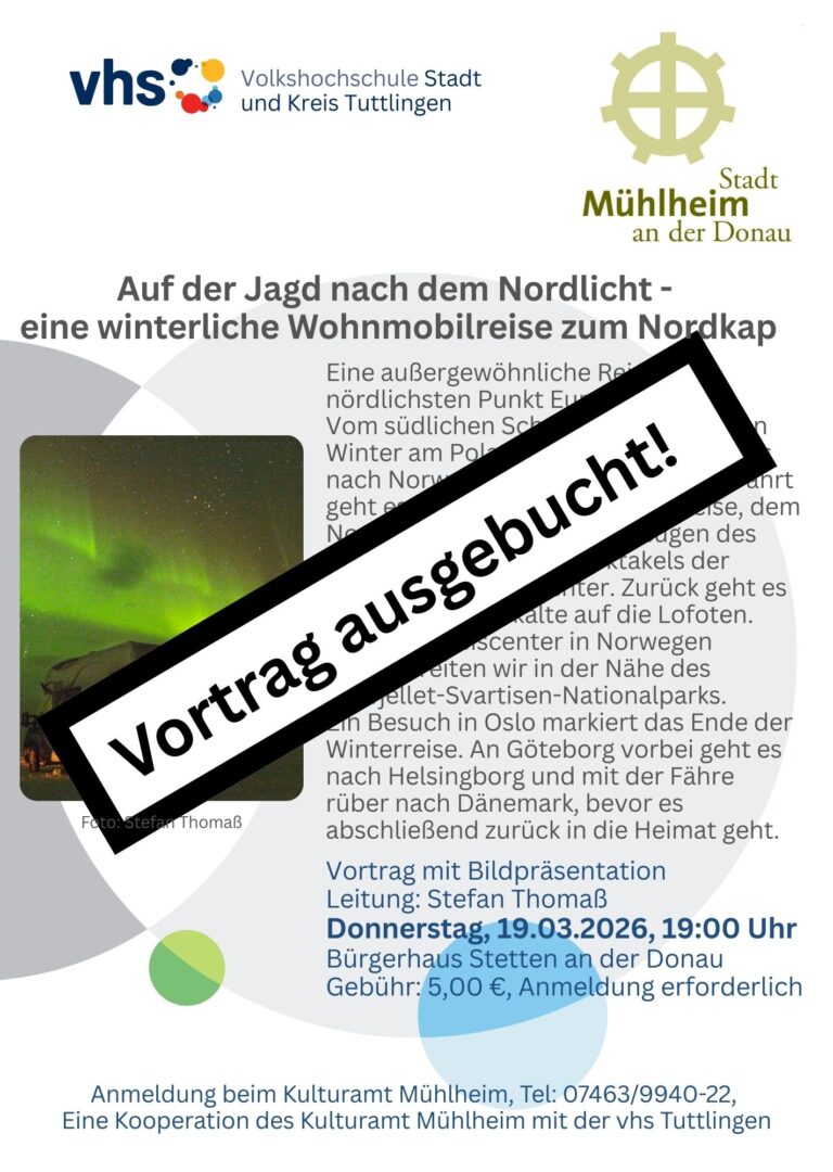 Vortrag auf der Jagd nach dem Nordlicht. Donnerstag 19.03.2026 um 19:00 Uhr ist ausgebucht.